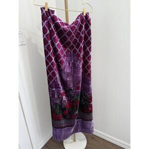 Pakistan scarf wrap shawl, velvet 90‎ X 38 Soft Floral Purple Green Red
